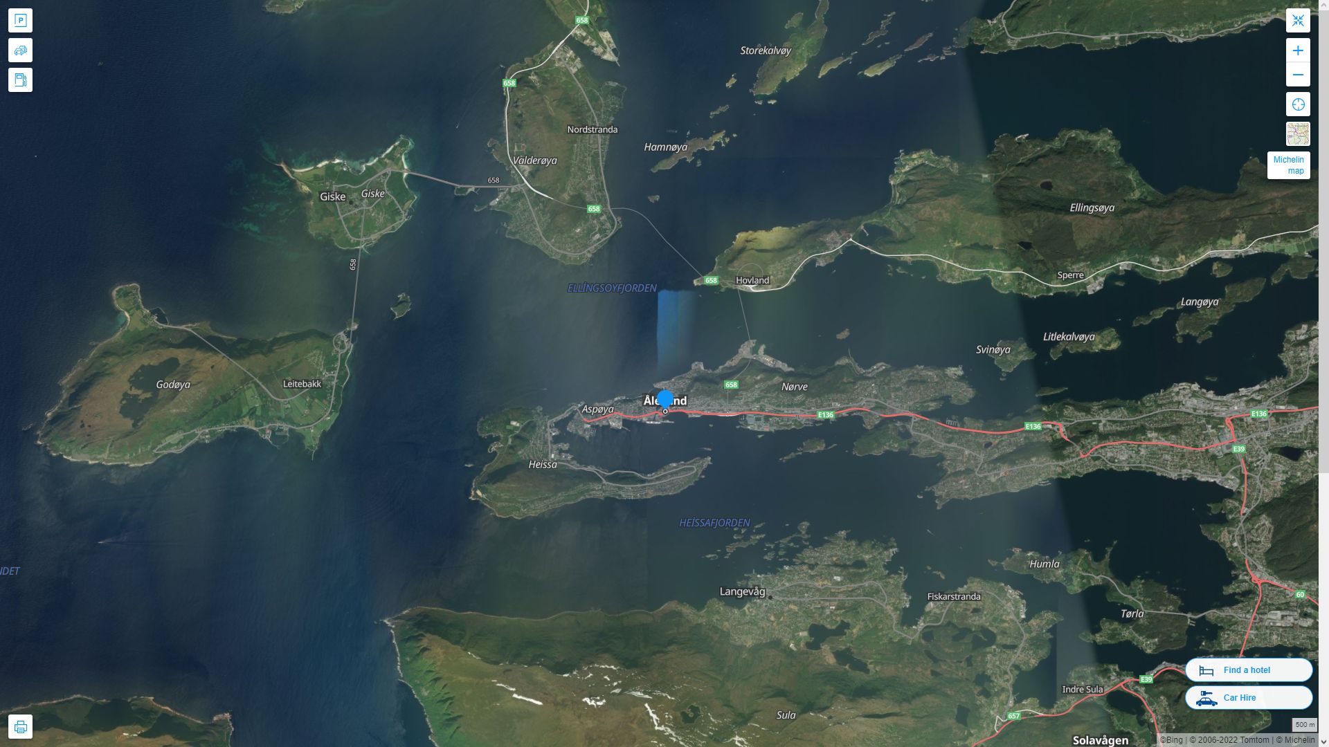 Alesund Norvege Autoroute et carte routiere avec vue satellite